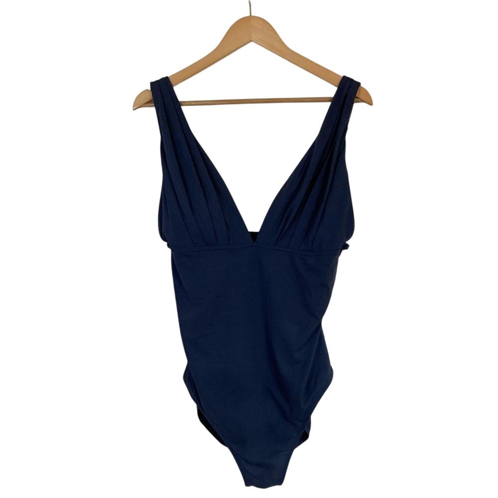 Calvin‎ Klein Deep V One Piece Swimsuit Womens Size 16 Blue Grey Wide Strap